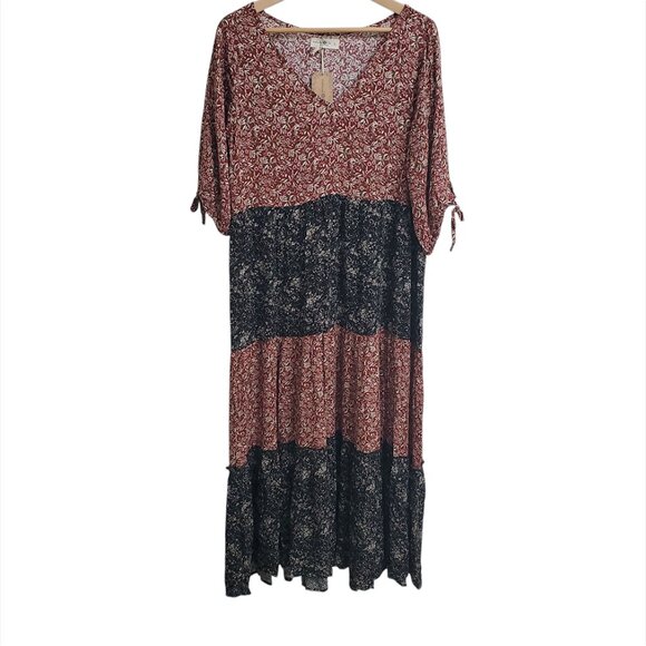 Natural Life Womens Maxi Tiered Dress L Mixed Print Half Sleeve Floral B… - Picture 2 of 11